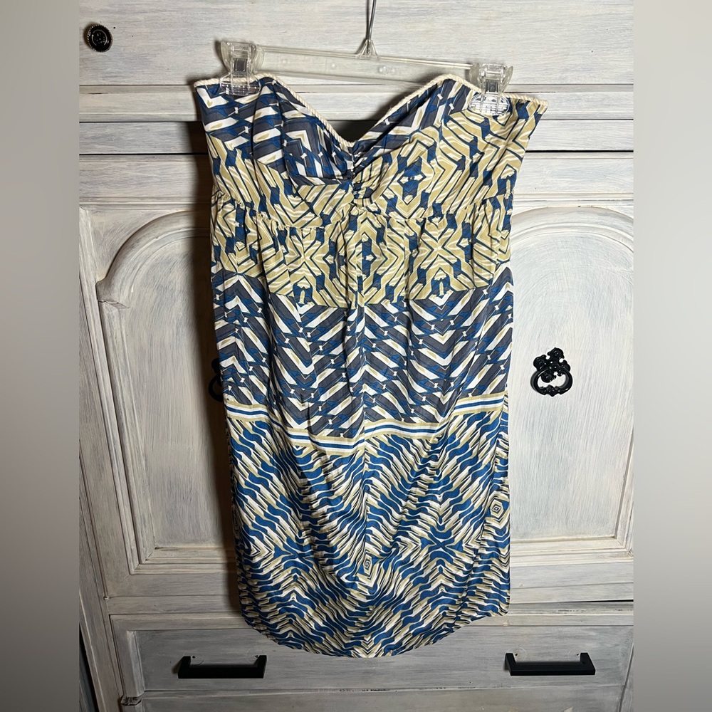 Corey Lynn Calter Y2K Geometric Printed Strapless‎ Silk Babydoll Mini Dress
